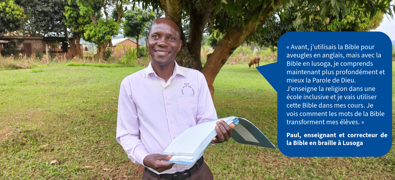 Paul enseignant et correcteur de la Bible en braille en Lusonga